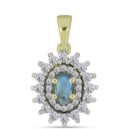 Pendente de Prata com Banho de Ouro com Labradorite e Topázio Branco
