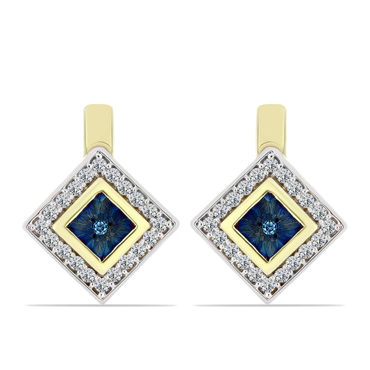 Brincos de Prata com Banho de Ouro com Diamante Azul e Topázio Branco