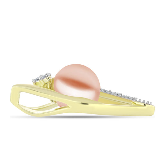 Pendente de Prata com Banho de Ouro com Pérola de Água Doce Cor Pêssego e Topázio Branco