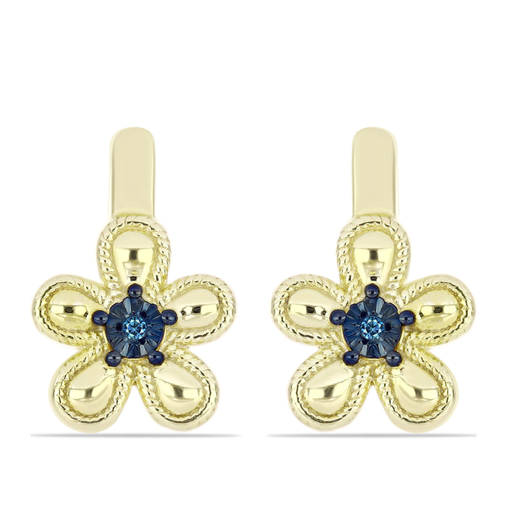 Brincos de Prata com Banho de Ouro com Diamante Azul