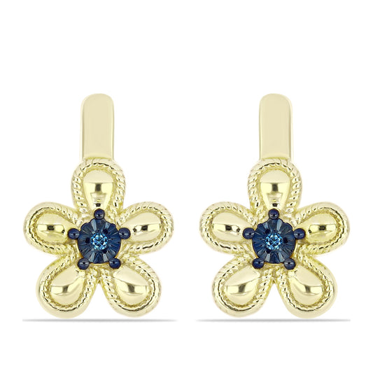 Brincos de Prata com Banho de Ouro com Diamante Azul