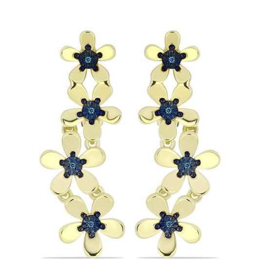 Brincos de Prata com Banho de Ouro com Diamante Azul  Contraste: Cabeca de Veado (800)