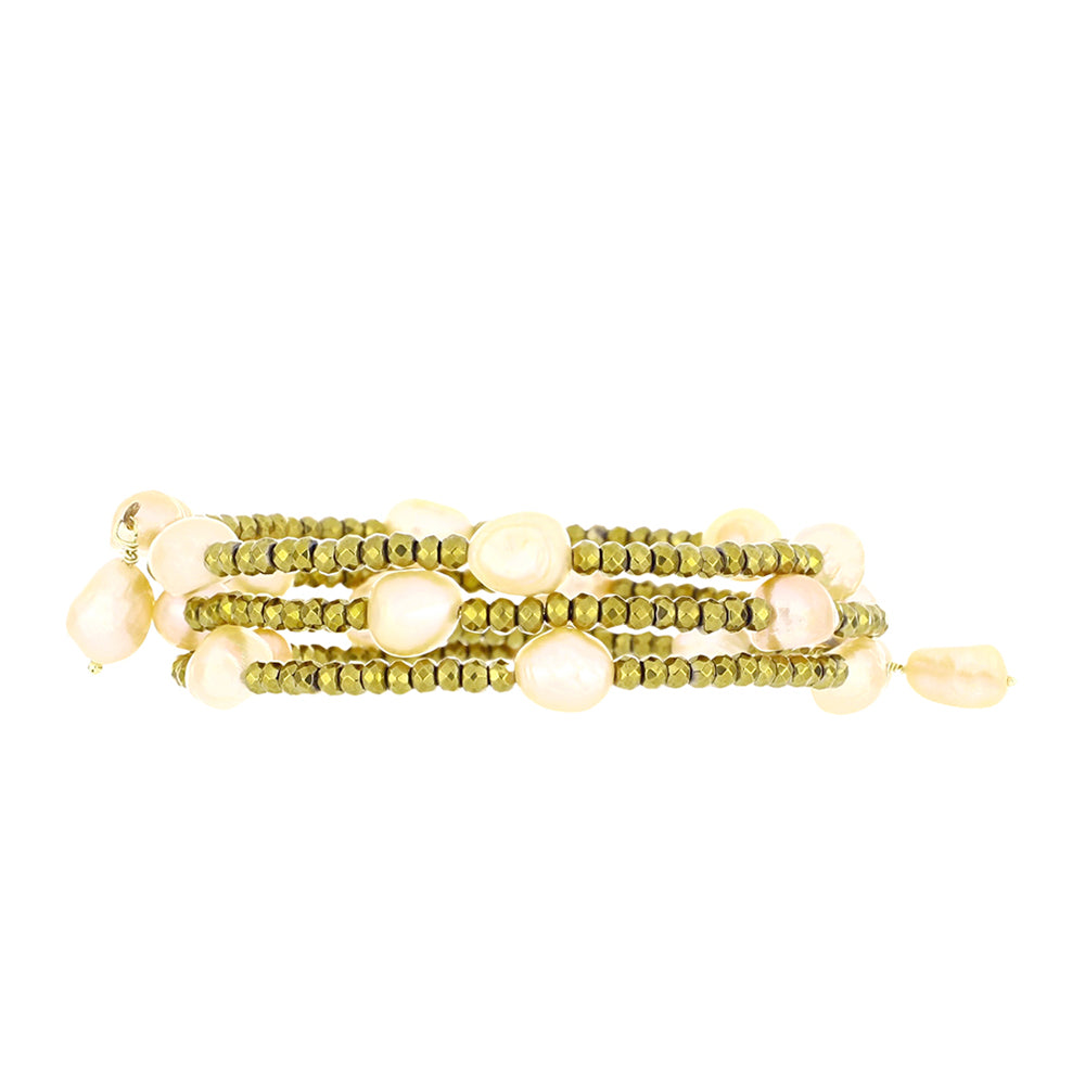 Pulseira de Prata com Banho de Ouro com Pérola de Água Doce Cor Pêssego