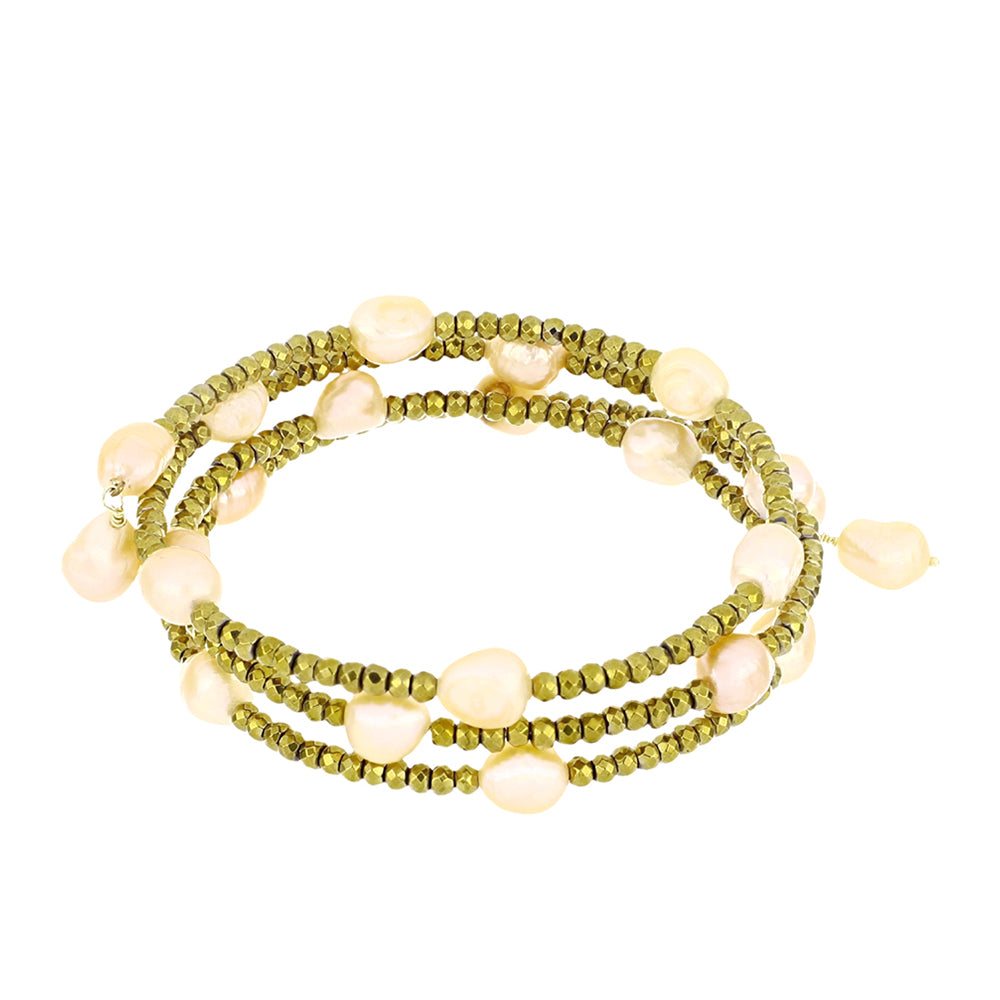 Pulseira de Prata com Banho de Ouro com Pérola de Água Doce Cor Pêssego 1 