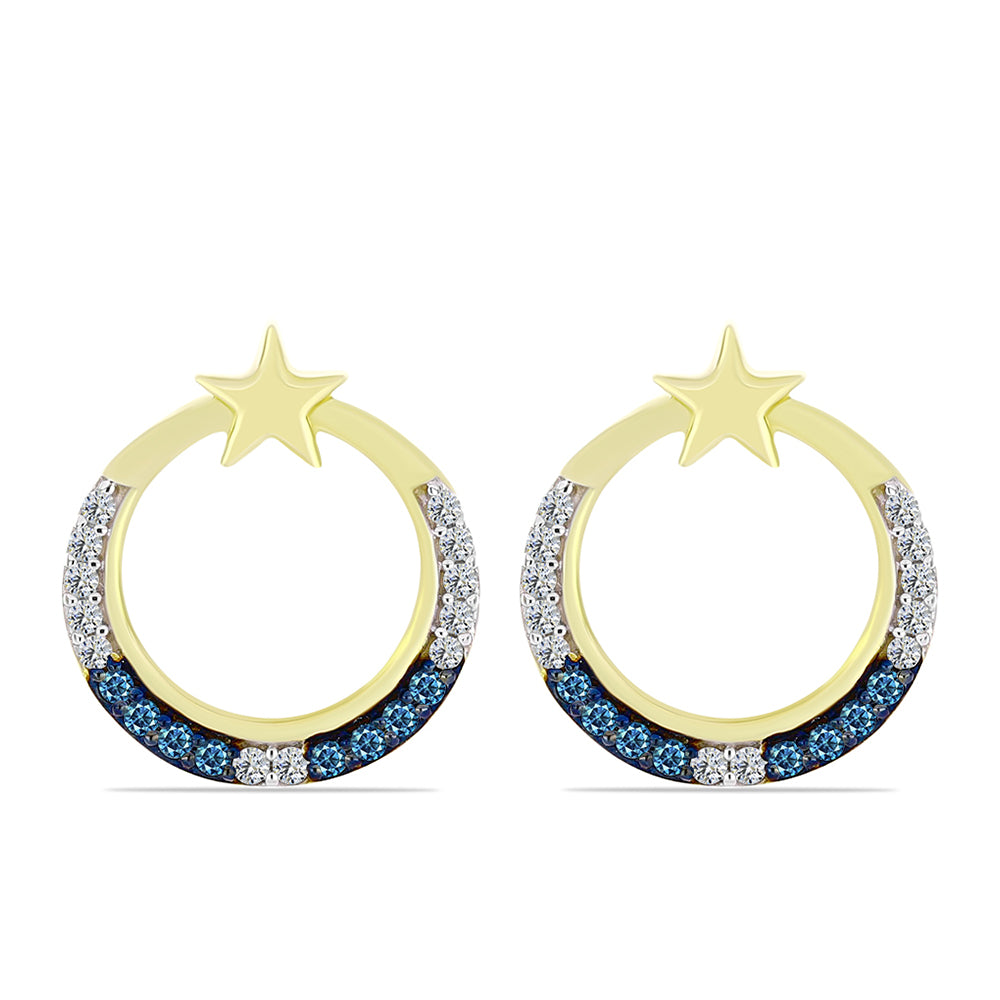 Brincos de Prata com Banho de Ouro com Diamante Azul e Topázio Branco