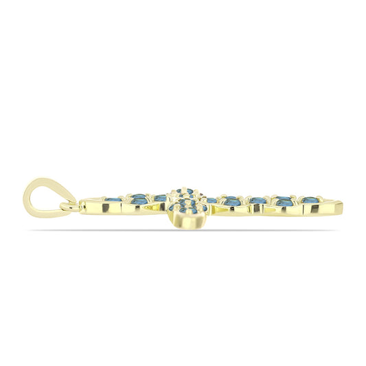 Cruz Pendente de Prata com Banho de Ouro com Labradorite  Contraste: Cabeca de Veado (800)