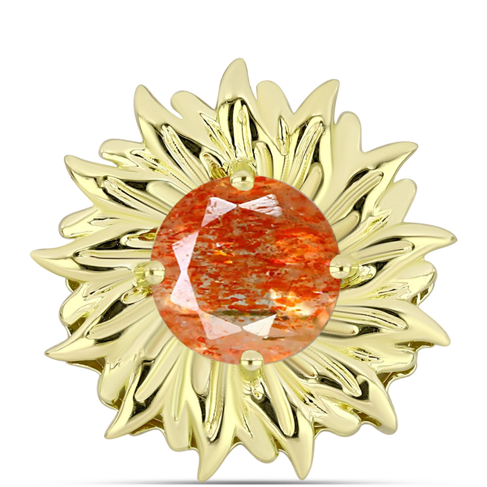 Pendente de Prata com Banho de Ouro com Pedra do Sol de Oregon  Contraste: Cabeca de Veado (800)