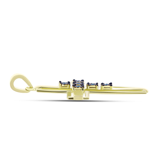 Cruz Pendente de Prata com Banho de Ouro com Diamante Azul  Contraste: Cabeca de Veado (800)