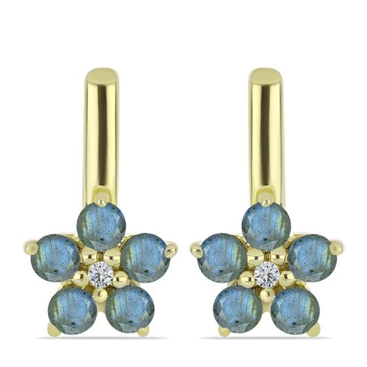 Brincos de Prata com Banho de Ouro com Labradorite e Topázio Branco
