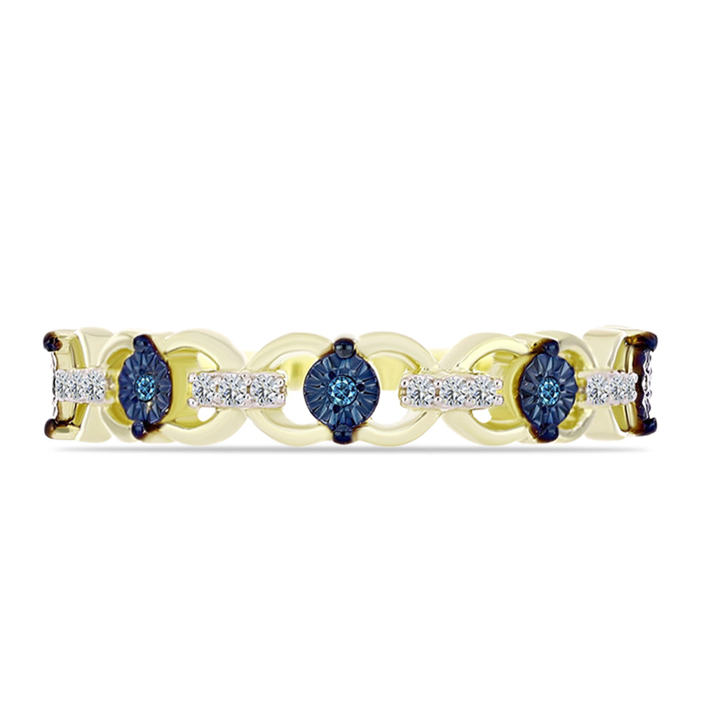 Anel de Prata com Banho de Ouro com Diamante Azul e Topázio Branco 1 