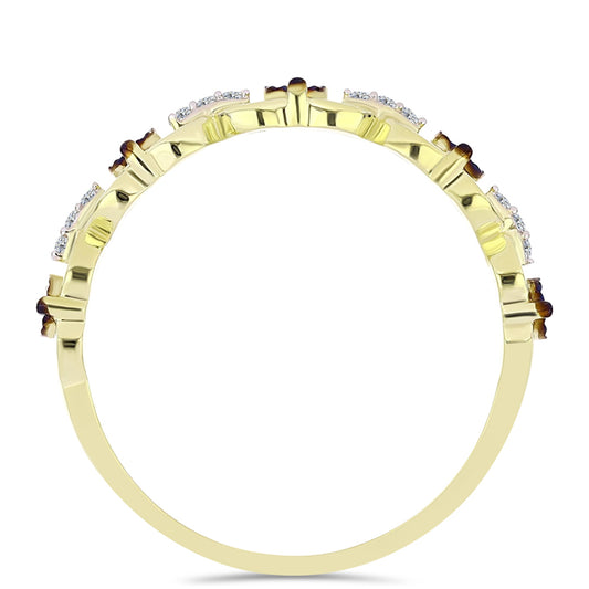 Anel de Prata com Banho de Ouro com Diamante Azul e Topázio Branco