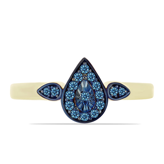 Anel de Prata com Banho de Ouro com Diamante Azul