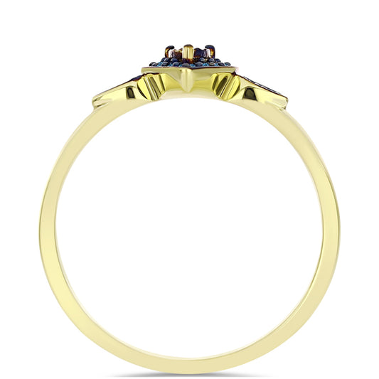 Anel de Prata com Banho de Ouro com Diamante Azul