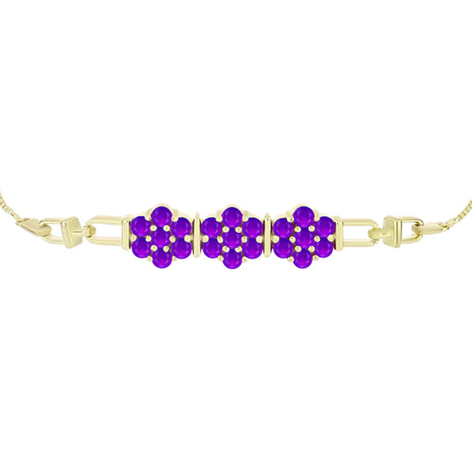 Pulseira de Prata com Banho de Ouro com Ágata Roxa  Contraste: Cabeca de Veado (800)