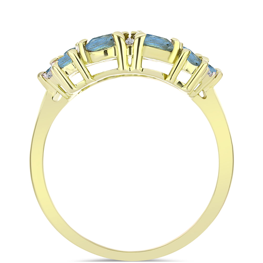 Anel de Prata com Banho de Ouro com Labradorite e Topázio Branco  Contraste: Cabeca de Veado (800)