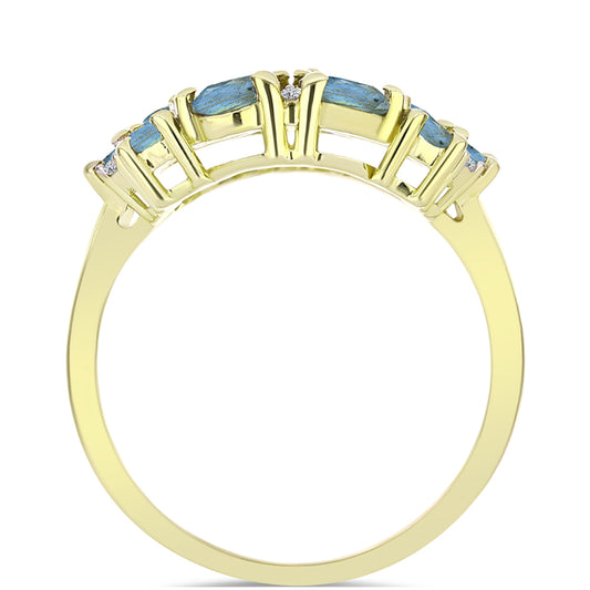 Anel de Prata com Banho de Ouro com Labradorite e Topázio Branco  Contraste: Cabeca de Veado (800)