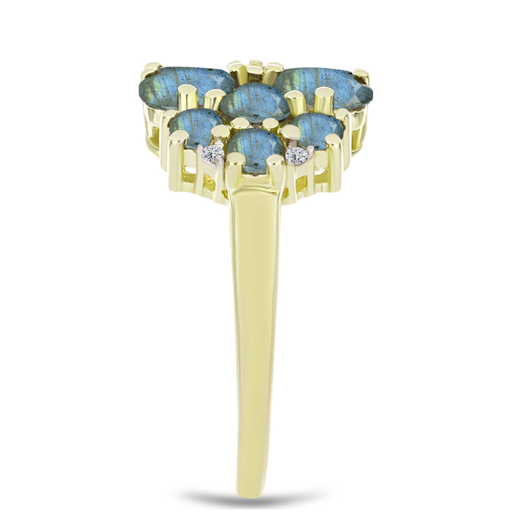 Anel de Prata com Banho de Ouro com Labradorite e Topázio Branco  Contraste: Cabeca de Veado (800) 4 