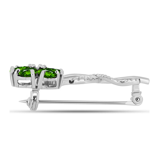 Alfinete de Prata com Diópsido Crómio e Topázio Branco  Contraste: Cabeca de Veado (800)