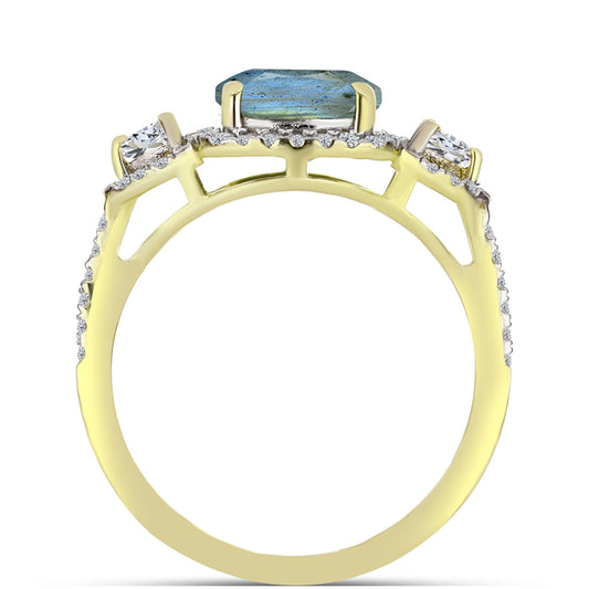 Anel de Prata com Banho de Ouro com Labradorite e Topázio Branco
