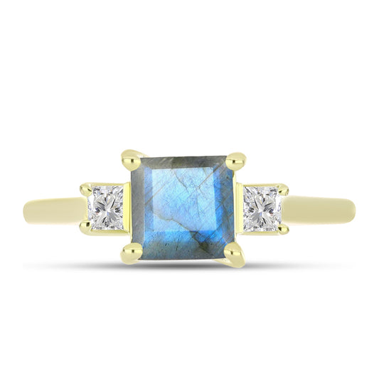Anel de Prata com Banho de Ouro com Labradorite e Topázio Branco