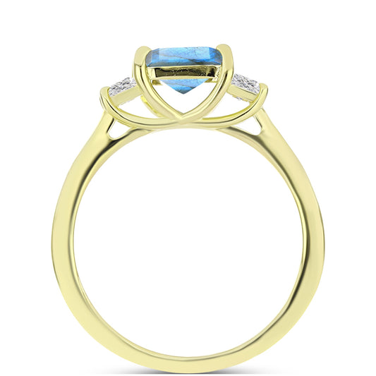 Anel de Prata com Banho de Ouro com Labradorite e Topázio Branco