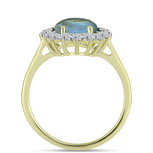 Anel de Prata com Banho de Ouro com Labradorite e Topázio Branco