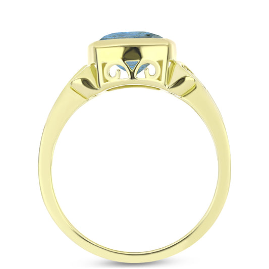 Anel de Prata com Banho de Ouro com Labradorite  Contraste: Cabeca de Veado (800)
