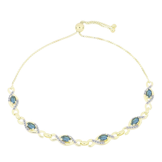 Pulseira de Prata com Banho de Ouro com Labradorite e Topázio Branco  Contraste: Cabeca de Veado (800)