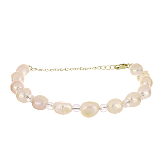 Pulseira de Prata com Banho de Ouro com Pérola de Água Doce Cor Pêssego