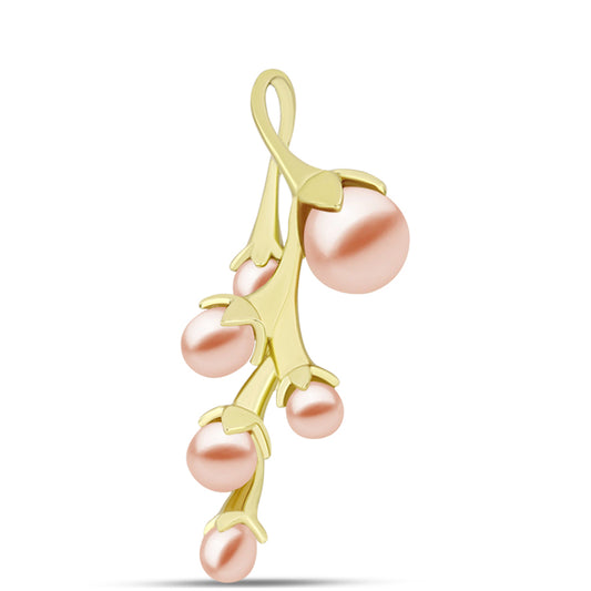 Pendente de Prata com Banho de Ouro com Pérola de Água Doce Cor Pêssego  Contraste: Cabeca de Veado (800)