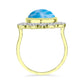 Anel de Prata com Banho de Ouro com Larimar e Topázio Branco  Contraste: Cabeca de Veado (800)