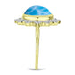 Anel de Prata com Banho de Ouro com Larimar e Topázio Branco  Contraste: Cabeca de Veado (800)