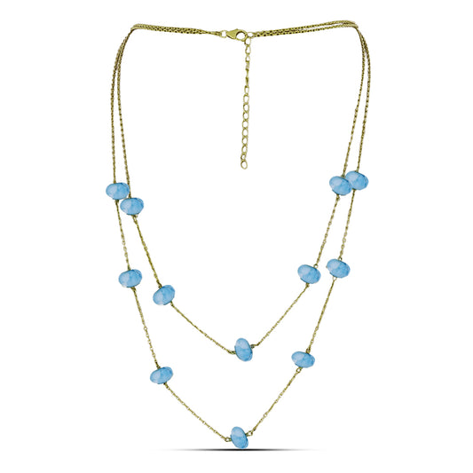 Colar de Prata com Banho de Ouro com Larimar  Contraste: Cabeca de Veado (800)