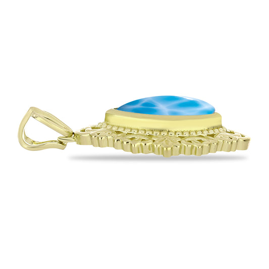 Pendente de Prata com Banho de Ouro com Larimar  Contraste: Cabeca de Veado (800)