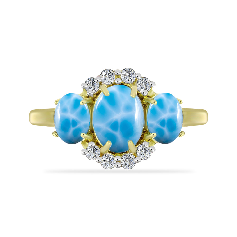 Anel de Prata com Banho de Ouro com Larimar e Topázio Branco