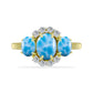 Anel de Prata com Banho de Ouro com Larimar e Topázio Branco
