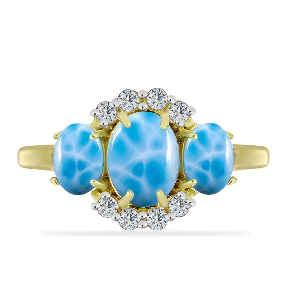 Anel de Prata com Banho de Ouro com Larimar e Topázio Branco 5 