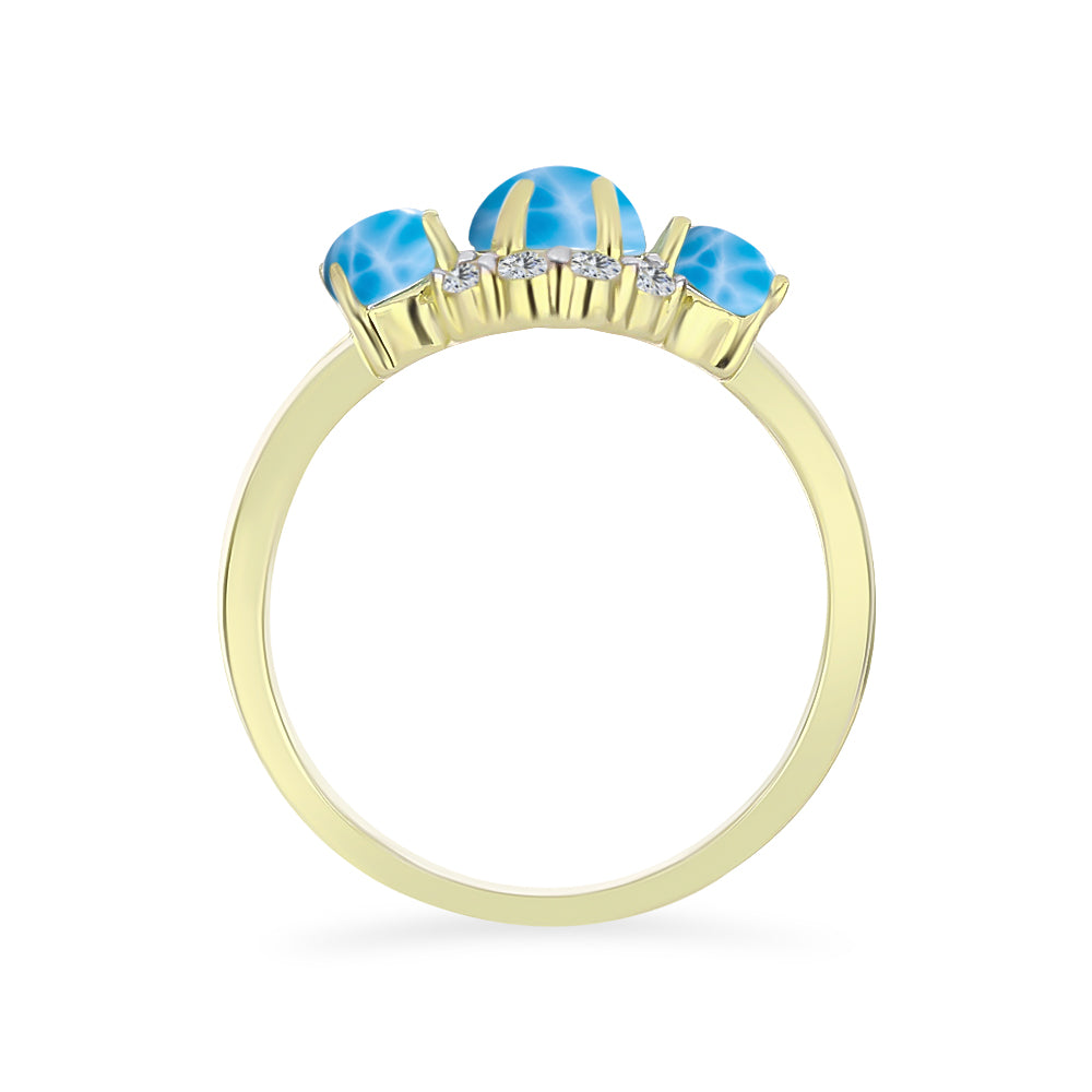 Anel de Prata com Banho de Ouro com Larimar e Topázio Branco 2 