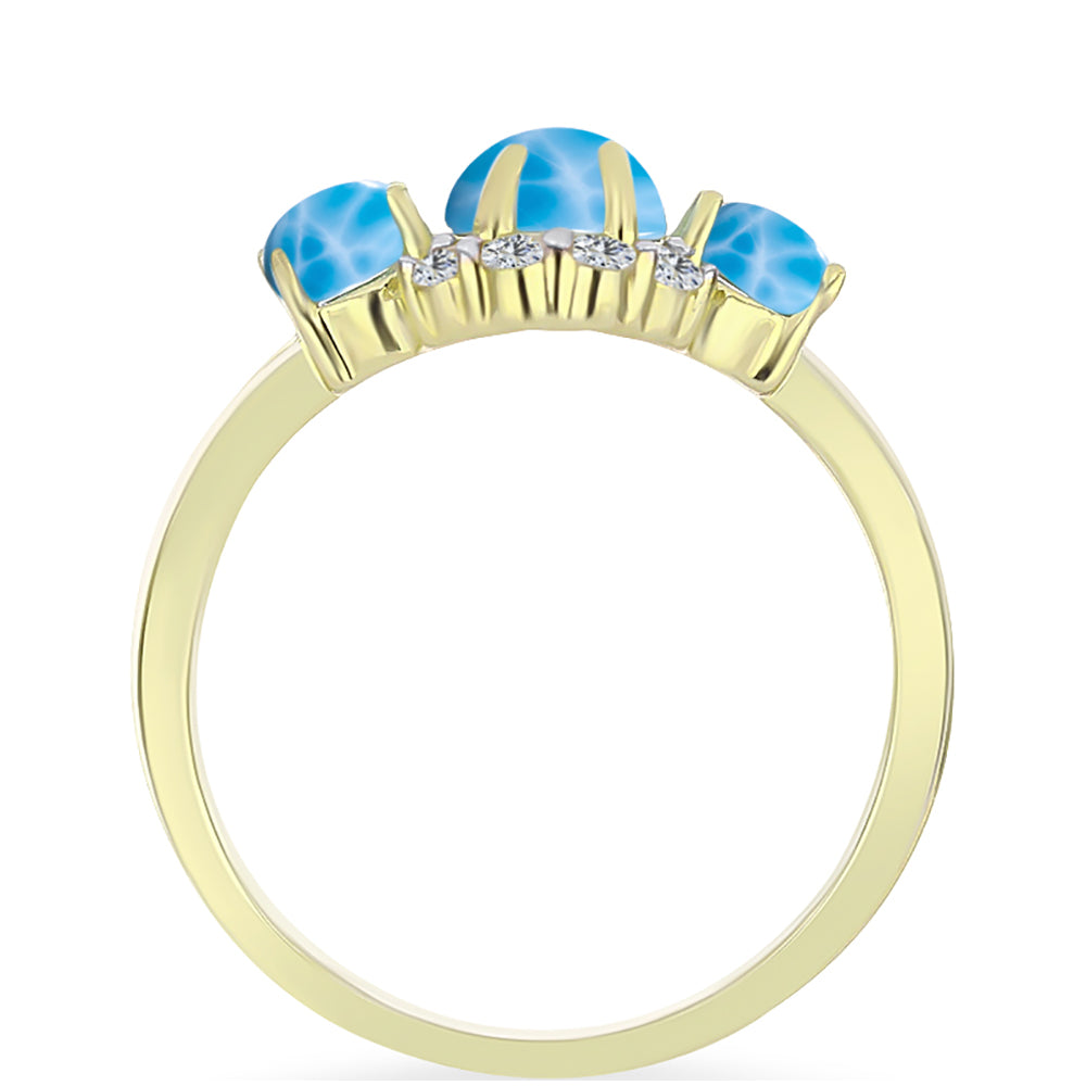 Anel de Prata com Banho de Ouro com Larimar e Topázio Branco 6 