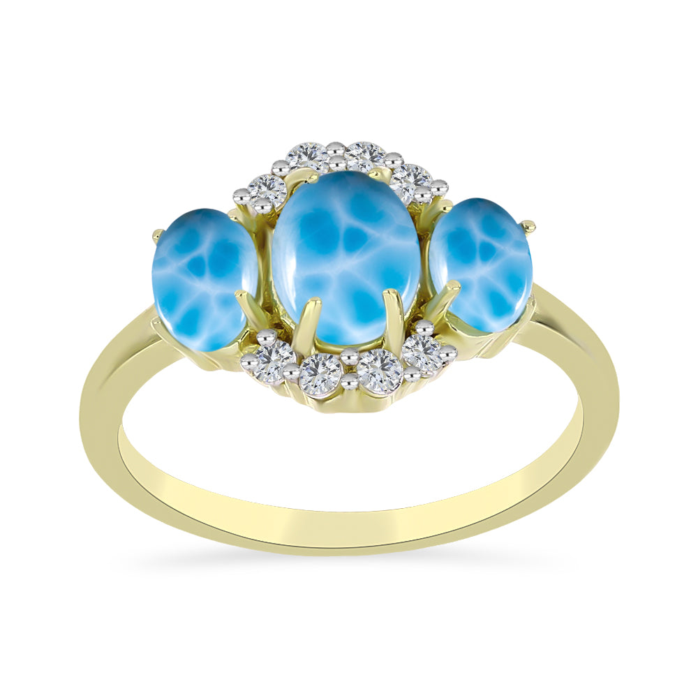 Anel de Prata com Banho de Ouro com Larimar e Topázio Branco