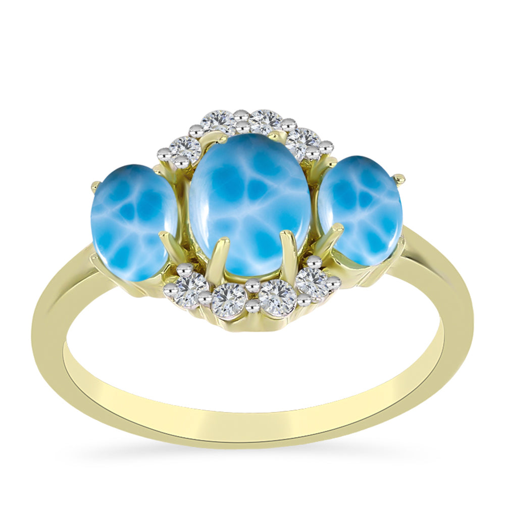 Anel de Prata com Banho de Ouro com Larimar e Topázio Branco 7 