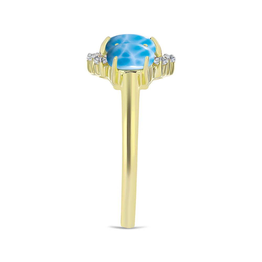 Anel de Prata com Banho de Ouro com Larimar e Topázio Branco 4 