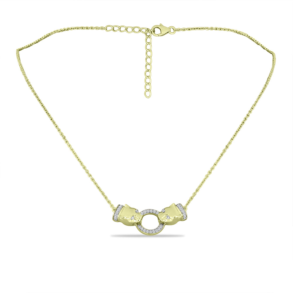 Colar de Prata com Banho de Ouro com Diamante Branco e Topázio Branco  Contraste: Cabeca de Veado (800) 1 