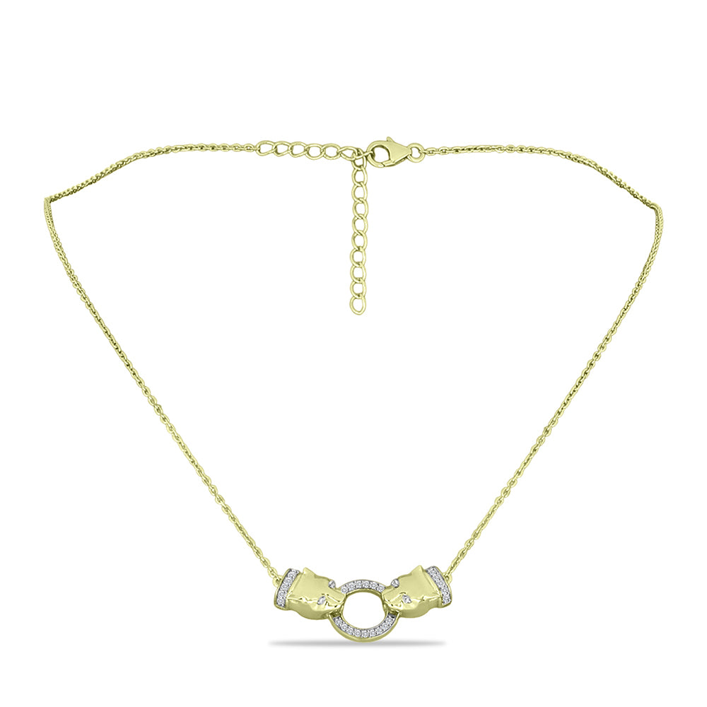 Colar de Prata com Banho de Ouro com Diamante Branco e Topázio Branco  Contraste: Cabeca de Veado (800) 2 