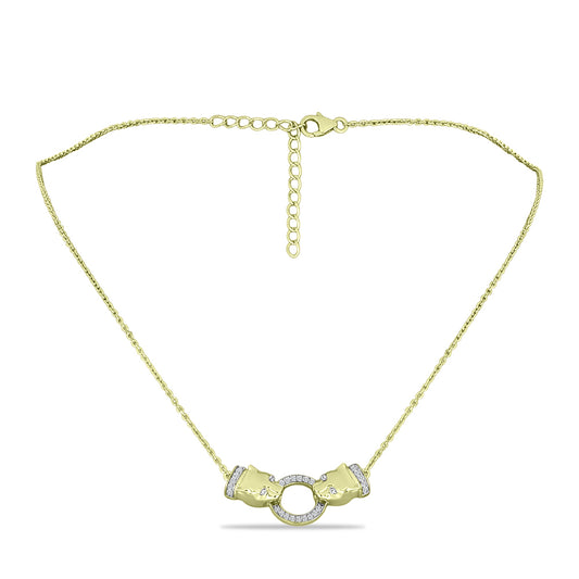Colar de Prata com Banho de Ouro com Diamante Branco e Topázio Branco  Contraste: Cabeca de Veado (800)