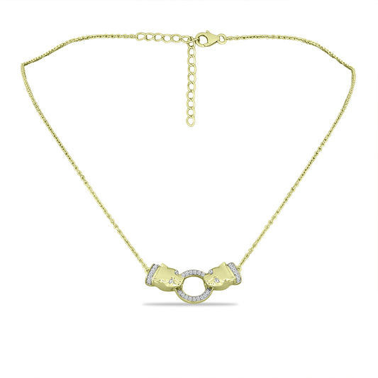 Colar de Prata com Banho de Ouro com Diamante Branco e Topázio Branco  Contraste: Cabeca de Veado (800)