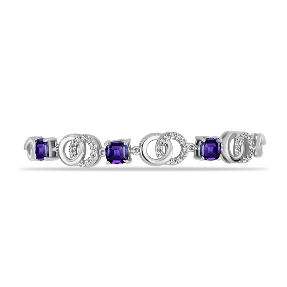 Pulseira de Prata com Ametista de Marrocos e Topázio Branco  Contraste: Cabeca de Veado (800) 2 