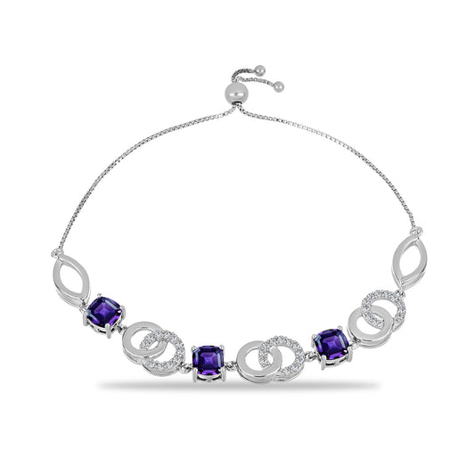 Pulseira de Prata com Ametista de Marrocos e Topázio Branco  Contraste: Cabeca de Veado (800)