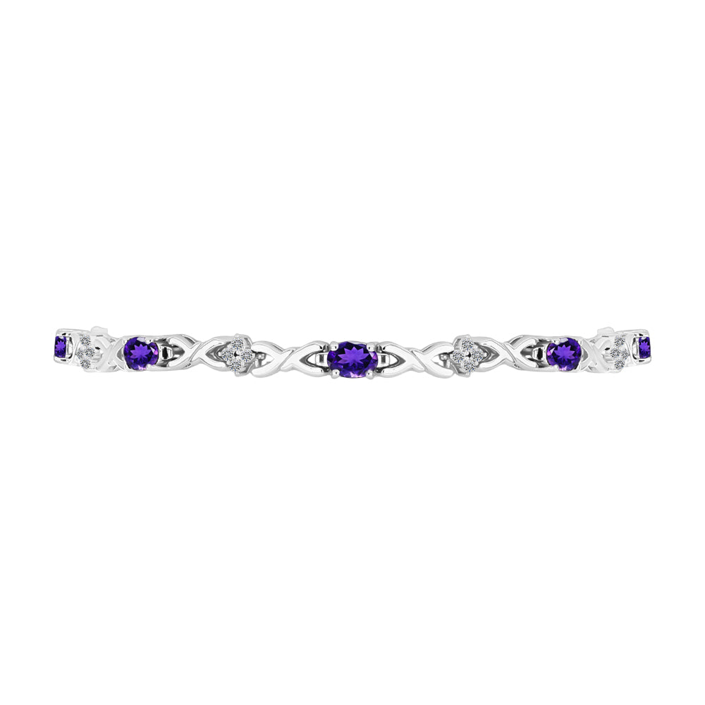 Pulseira de Prata com Ametista de Marrocos e Topázio Branco  Contraste: Cabeca de Veado (800)