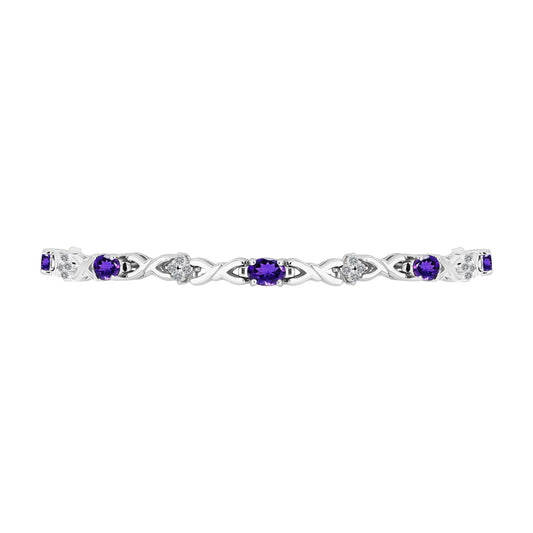 Pulseira de Prata com Ametista de Marrocos e Topázio Branco  Contraste: Cabeca de Veado (800)